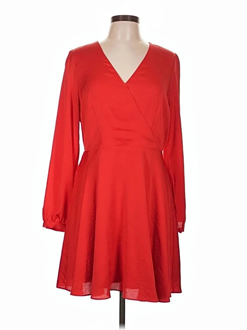 Express Satin Long Sleeve Red Dress